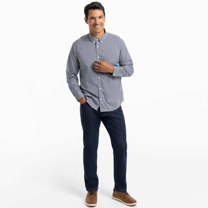 Ash & Erie Navy Gingham Wrinkle-Free Button-Down Shirt for Short Men   Everyday Shirts