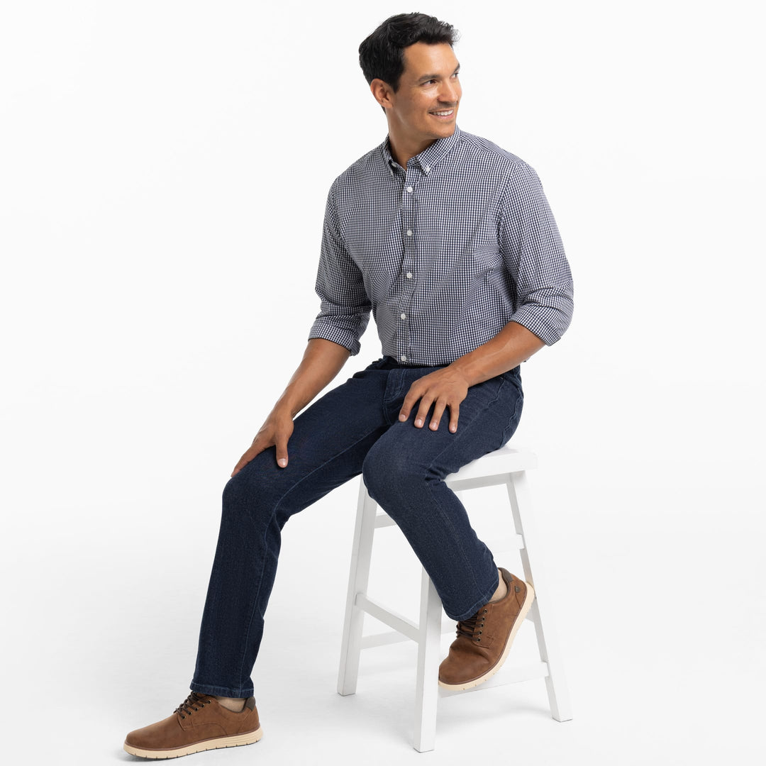 Ash & Erie Navy Gingham Wrinkle-Free Button-Down Shirt for Short Men   Everyday Shirts