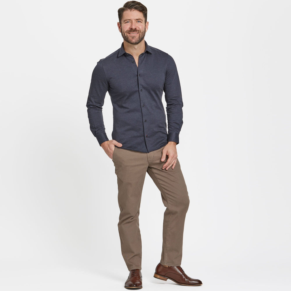 Ash & Erie Navy Melange Performance Stretch Shirt for Short Men   Everyday Shirts