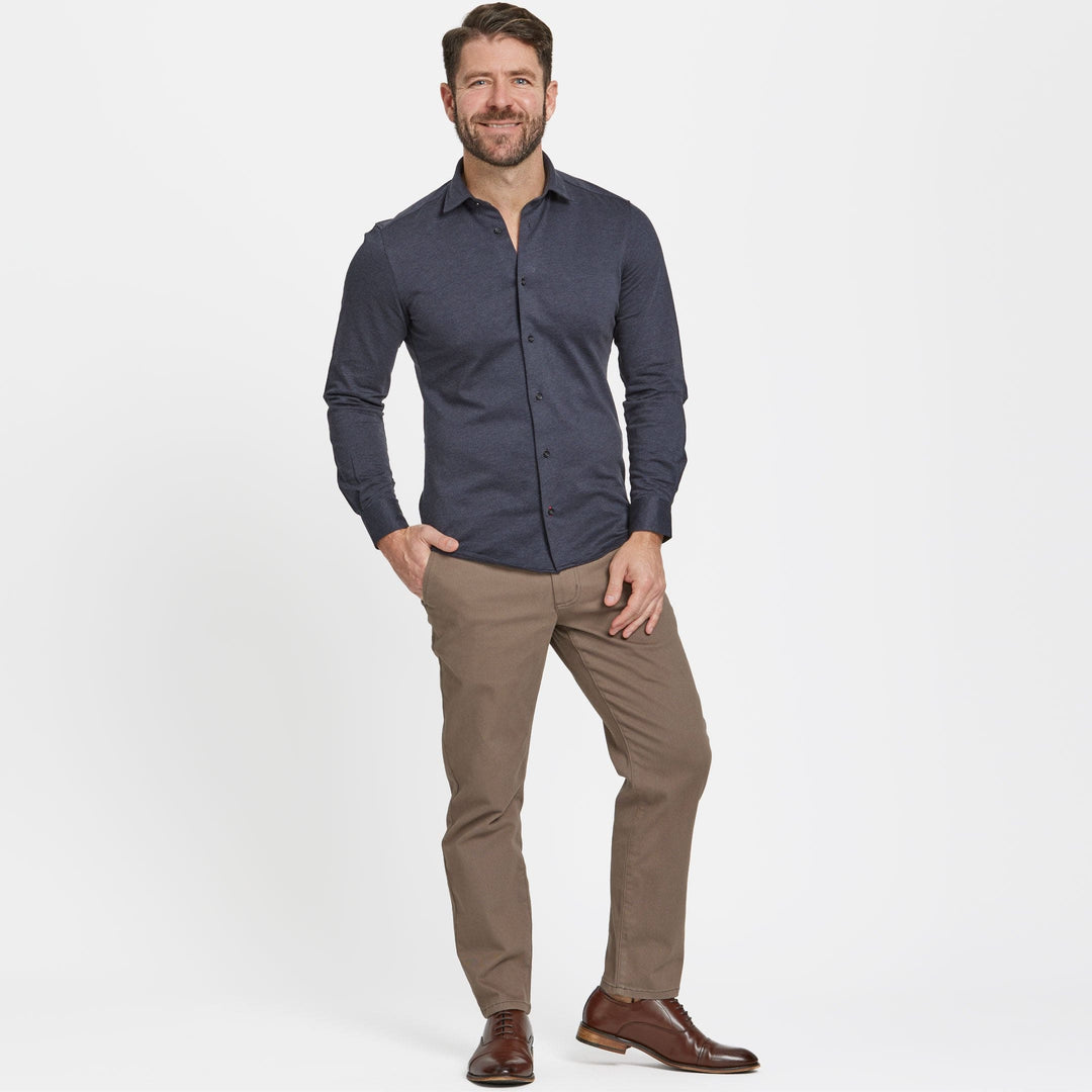Ash & Erie Navy Melange Performance Stretch Shirt for Short Men   Everyday Shirts