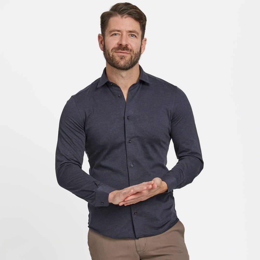 Ash & Erie Navy Melange Performance Stretch Shirt for Short Men   Everyday Shirts