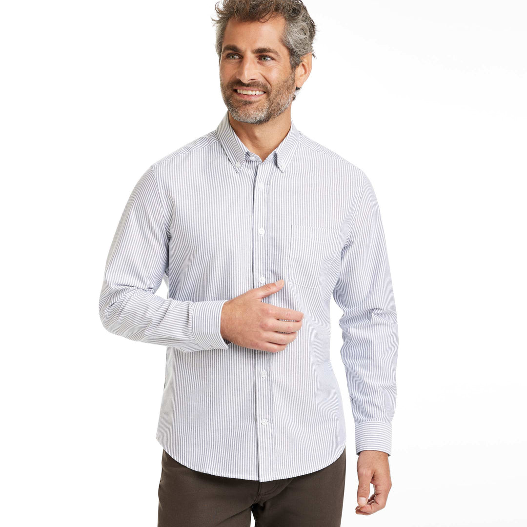 Ash & Erie Navy Stripe Oxford Wrinkle-Free Button-Down Shirt for Short Men   Everyday Shirts