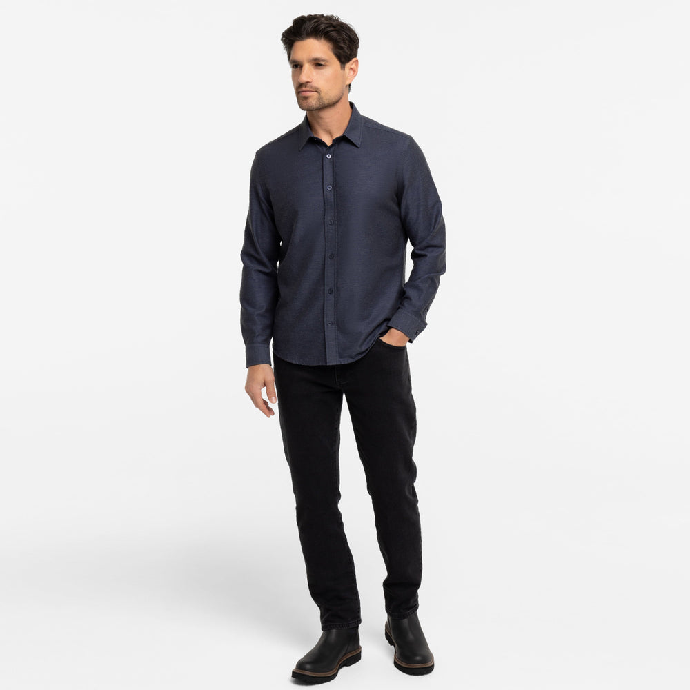 Ash & Erie Navy Twill Brushed Button-Down Shirt for Short Men   Everyday Shirts