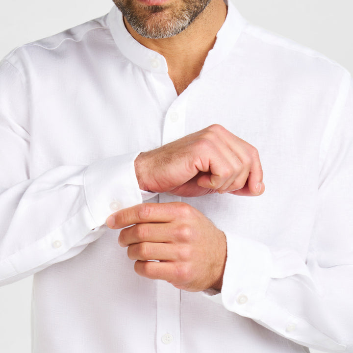 Ash & Erie White Linen Band Collar Shirt for Short Men   Everyday Shirts