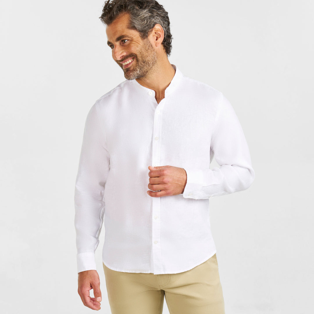 Ash & Erie White Linen Band Collar Shirt for Short Men   Everyday Shirts