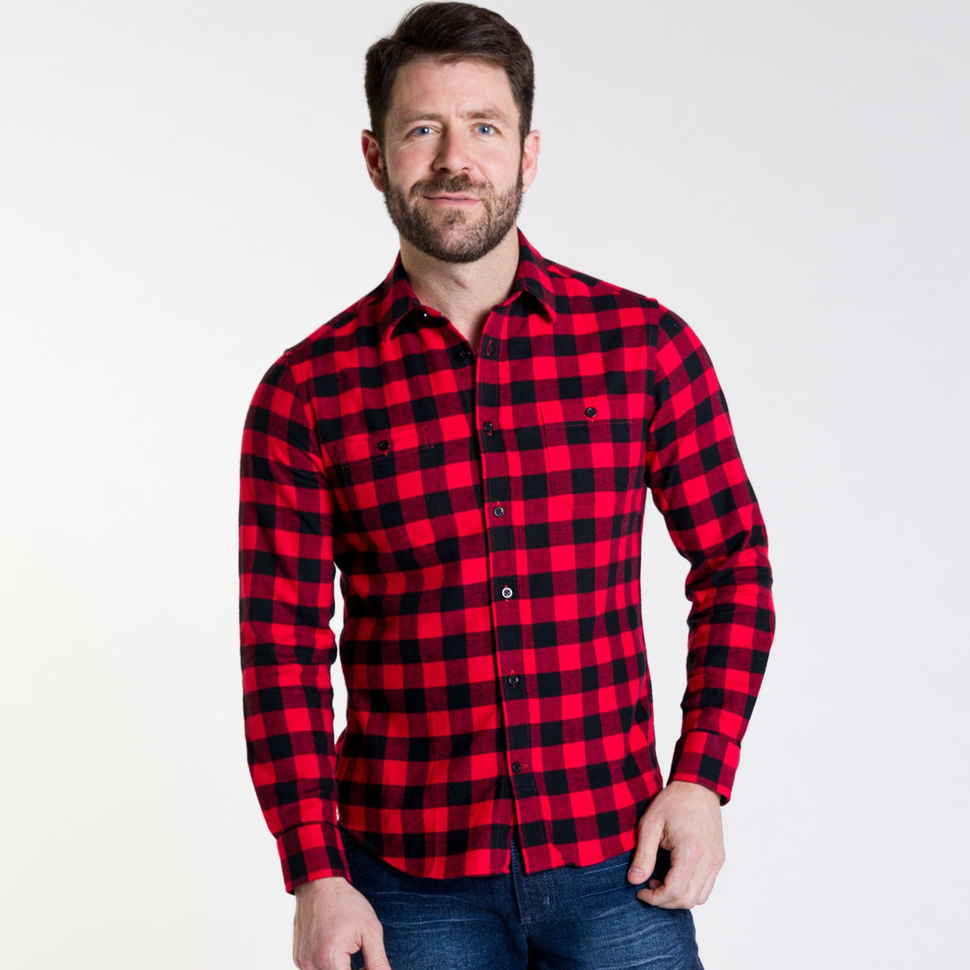 Ash & Erie Buffalo Plaid Flannel Button-Down Shirt for Short Men   Flannel Everyday Shirt