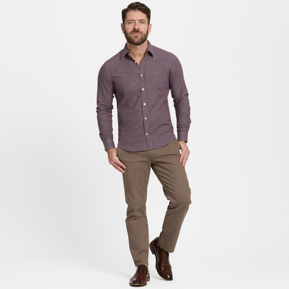 Ash & Erie Burgundy Houndstooth Flannel Button-Down Shirt for Short Men   Flannel Everyday Shirt