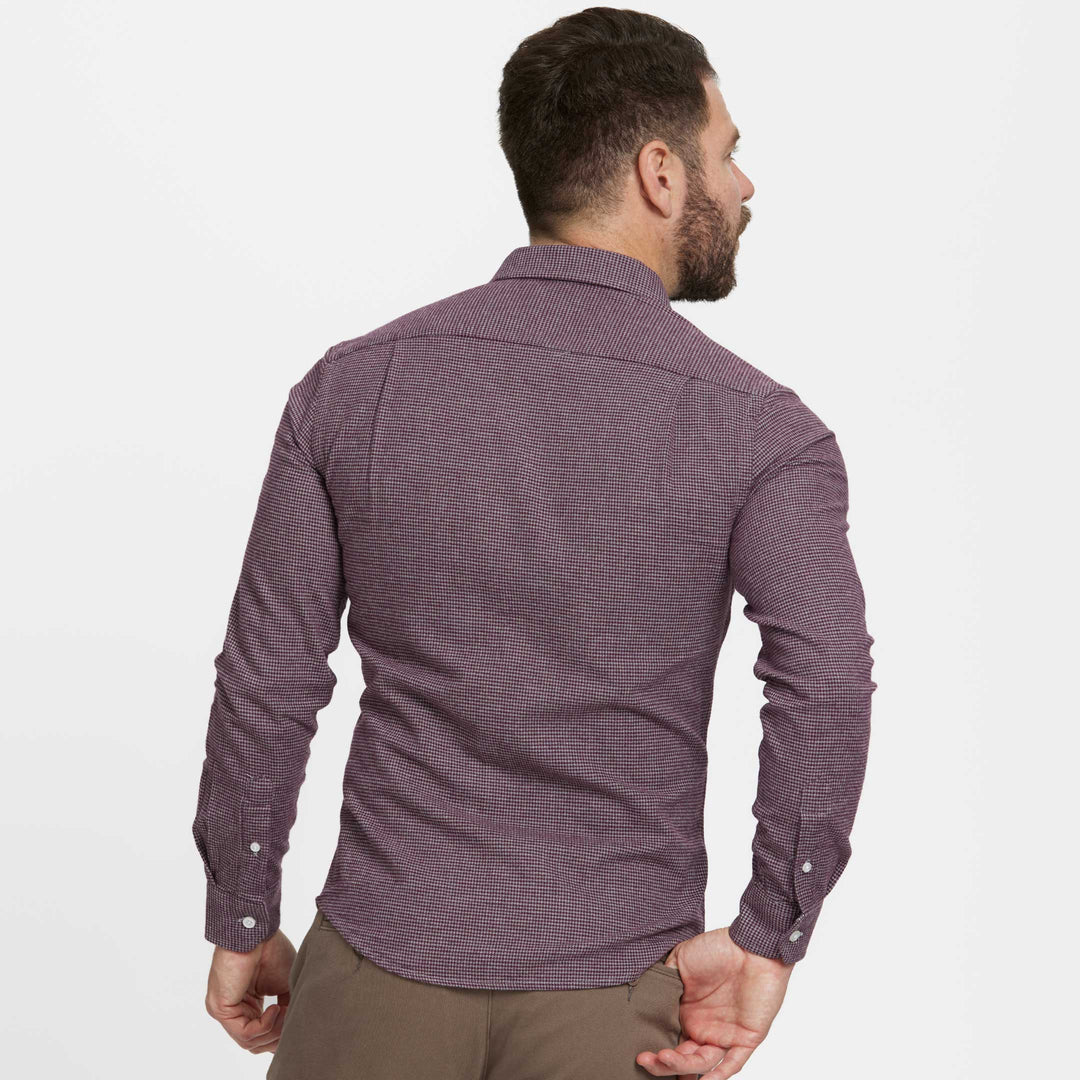 Ash & Erie Burgundy Houndstooth Flannel Button-Down Shirt for Short Men   Flannel Everyday Shirt