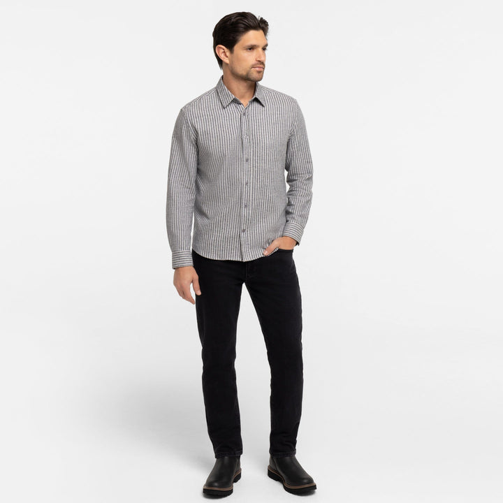 Ash & Erie Carbon Stripes Flannel Button-Down Shirt for Short Men   Flannel Everyday Shirt