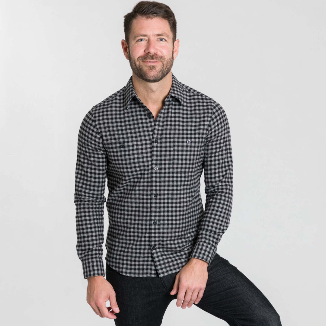 Ash & Erie Eclipse Gingham Flannel Button-Down Shirt for Short Men   Flannel Everyday Shirt