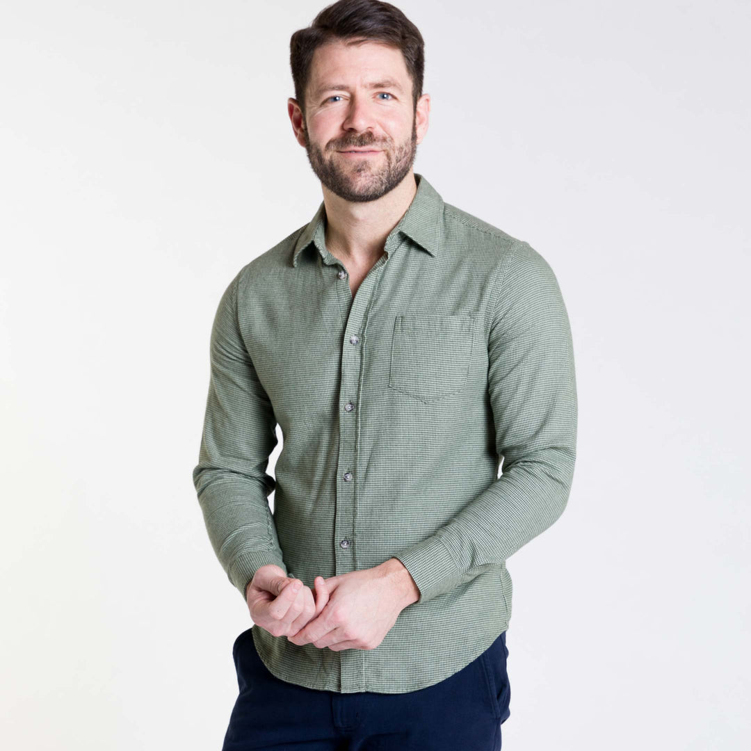 Ash & Erie Forest Houndstooth Flannel Button-Down Shirt for Short Men   Flannel Everyday Shirt