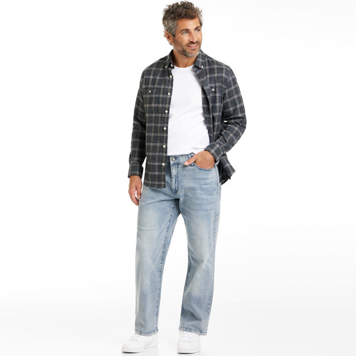 Ash & Erie Graphite Grid Flannel Button-Down Shirt for Short Men   Flannel Everyday Shirt