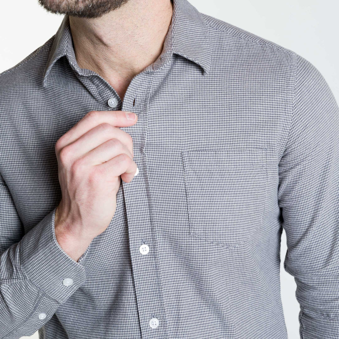 Ash & Erie Grey Houndstooth Flannel Button-Down Shirt for Short Men   Flannel Everyday Shirt