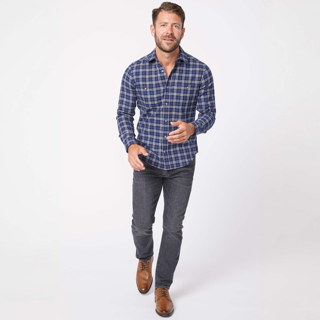 Ash & Erie Ozark Plaid Flannel Button-Down Shirt for Short Men   Flannel Everyday Shirt