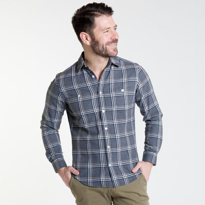 Ash & Erie Ridge Plaid Flannel Button-Down Shirt for Short Men   Flannel Everyday Shirt