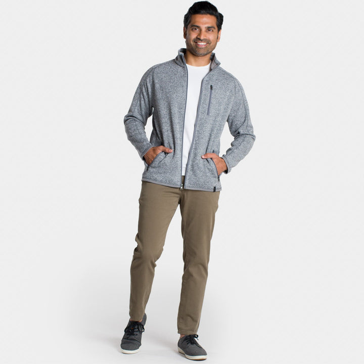 Ash & Erie Heather Grey Full-Zip Jacket Fleece for Short Men   Fleece