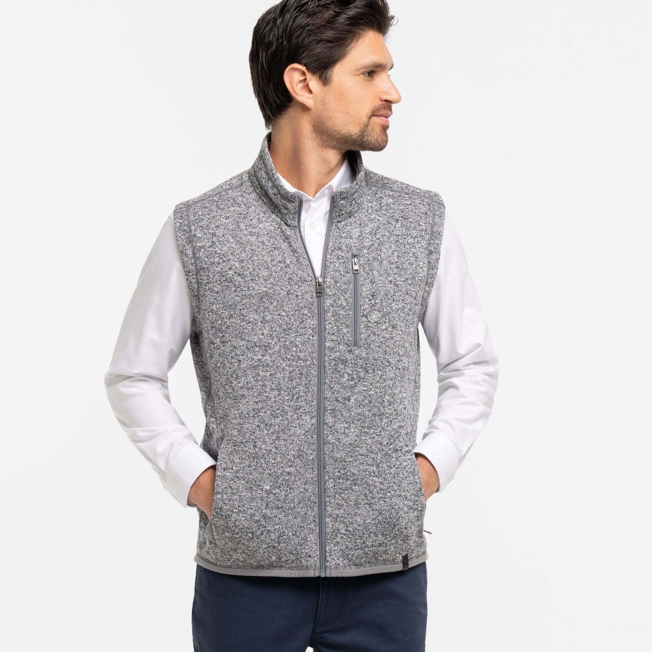 Ash & Erie Heather Grey Fleece Vest for Short Men   Fleece Vest