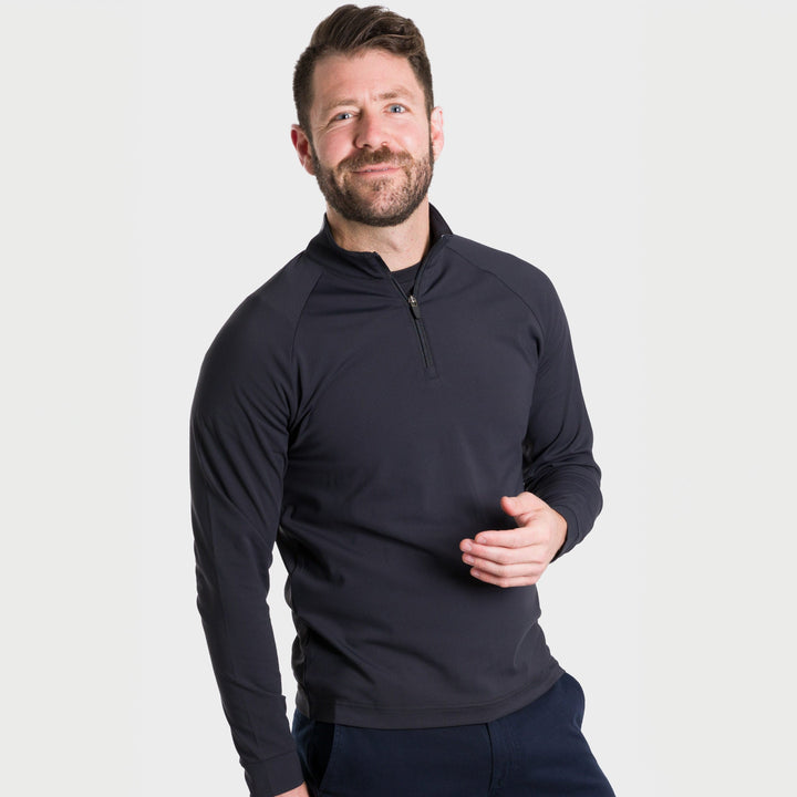 Ash & Erie Dark Charcoal Hybrid Quarter-Zip for Short Men   Hybrid Quarter-Zip