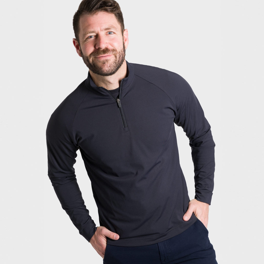 Ash & Erie Dark Charcoal Hybrid Quarter-Zip for Short Men   Hybrid Quarter-Zip