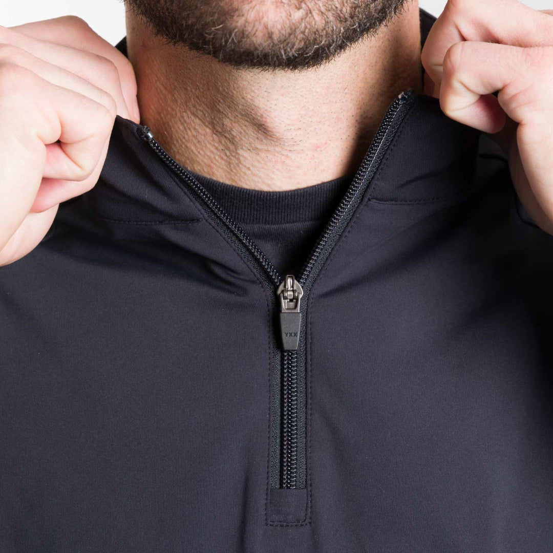 Ash & Erie Dark Charcoal Hybrid Quarter-Zip for Short Men   Hybrid Quarter-Zip