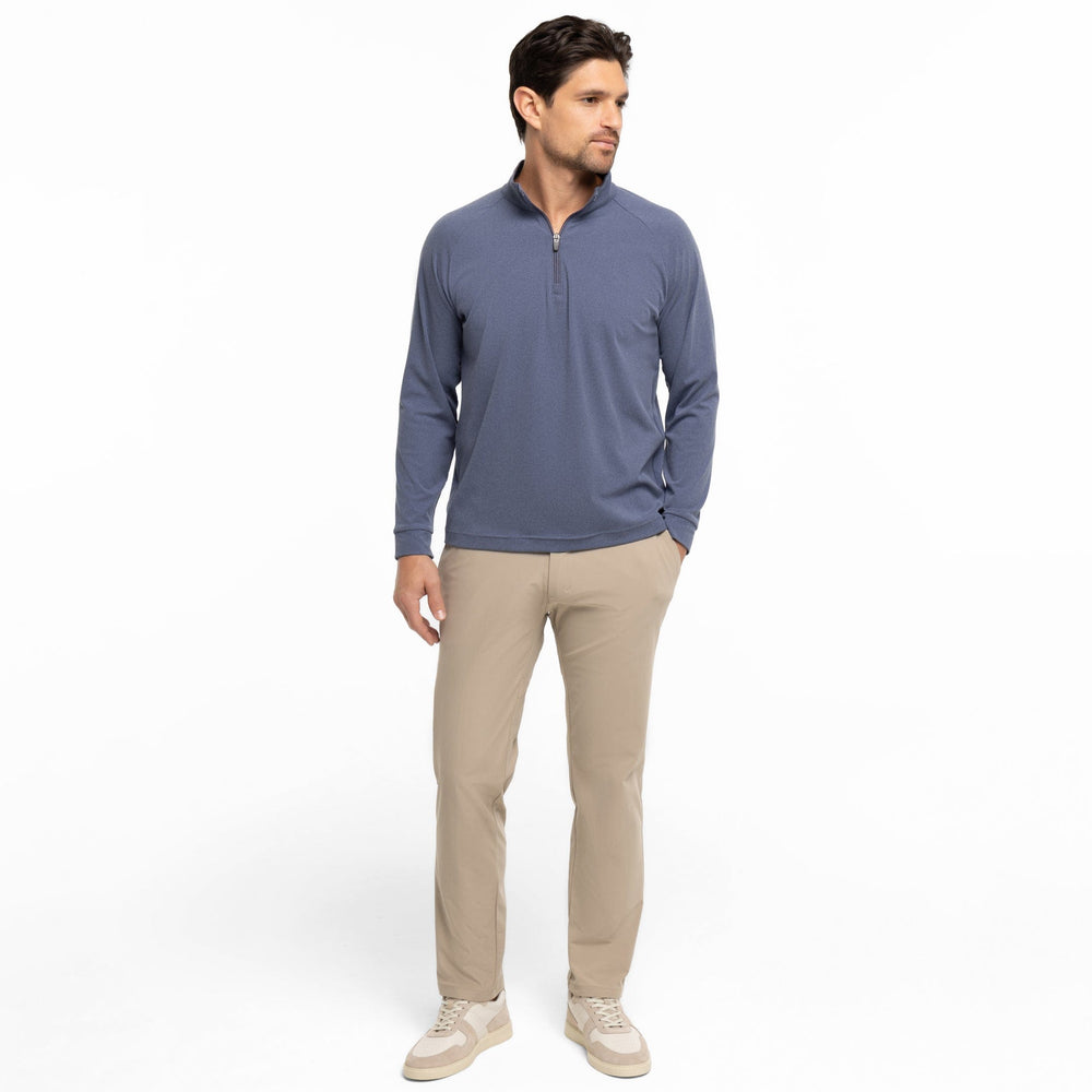 Ash & Erie Heather Blue Hybrid Quarter-Zip for Short Men   Hybrid Quarter-Zip
