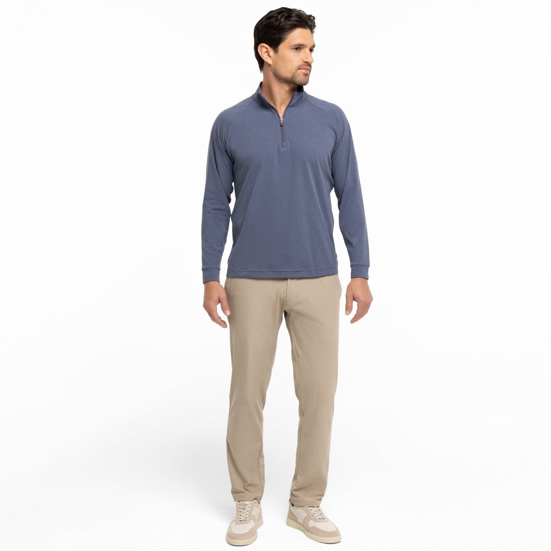 Ash & Erie Heather Blue Hybrid Quarter-Zip for Short Men   Hybrid Quarter-Zip