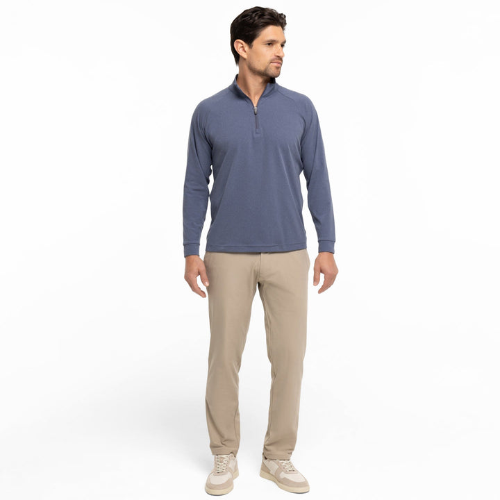 Ash & Erie Heather Blue Hybrid Quarter-Zip for Short Men   Hybrid Quarter-Zip