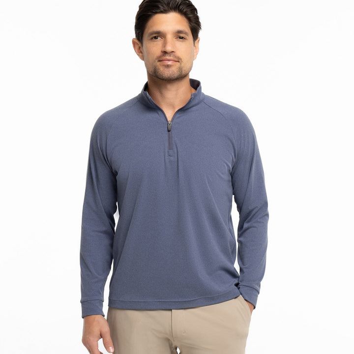 Ash & Erie Heather Blue Hybrid Quarter-Zip for Short Men   Hybrid Quarter-Zip