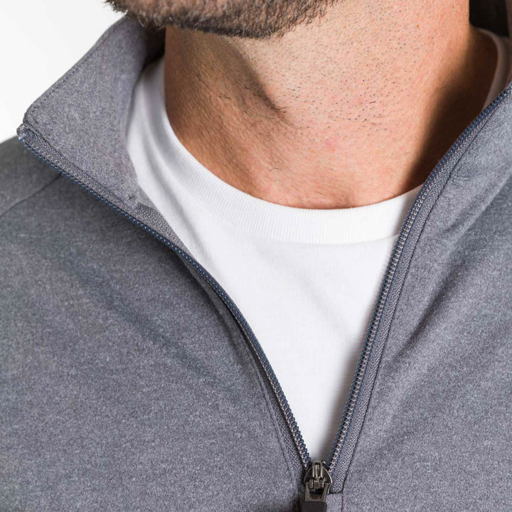 Ash & Erie Heather Grey Hybrid Quarter-Zip for Short Men   Hybrid Quarter-Zip