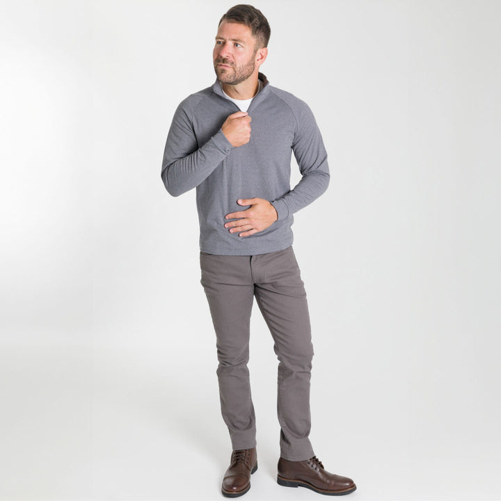Ash & Erie Heather Grey Hybrid Quarter-Zip for Short Men   Hybrid Quarter-Zip