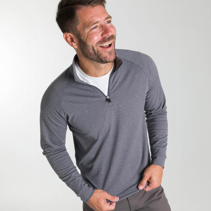 Ash & Erie Heather Grey Hybrid Quarter-Zip for Short Men   Hybrid Quarter-Zip