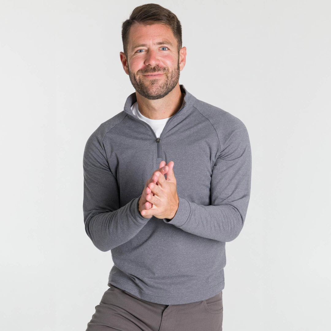 Ash & Erie Heather Grey Hybrid Quarter-Zip for Short Men   Hybrid Quarter-Zip