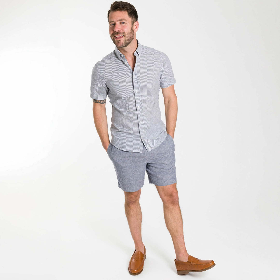 Ash & Erie Blue Linen Short for Short Men   Linen Short