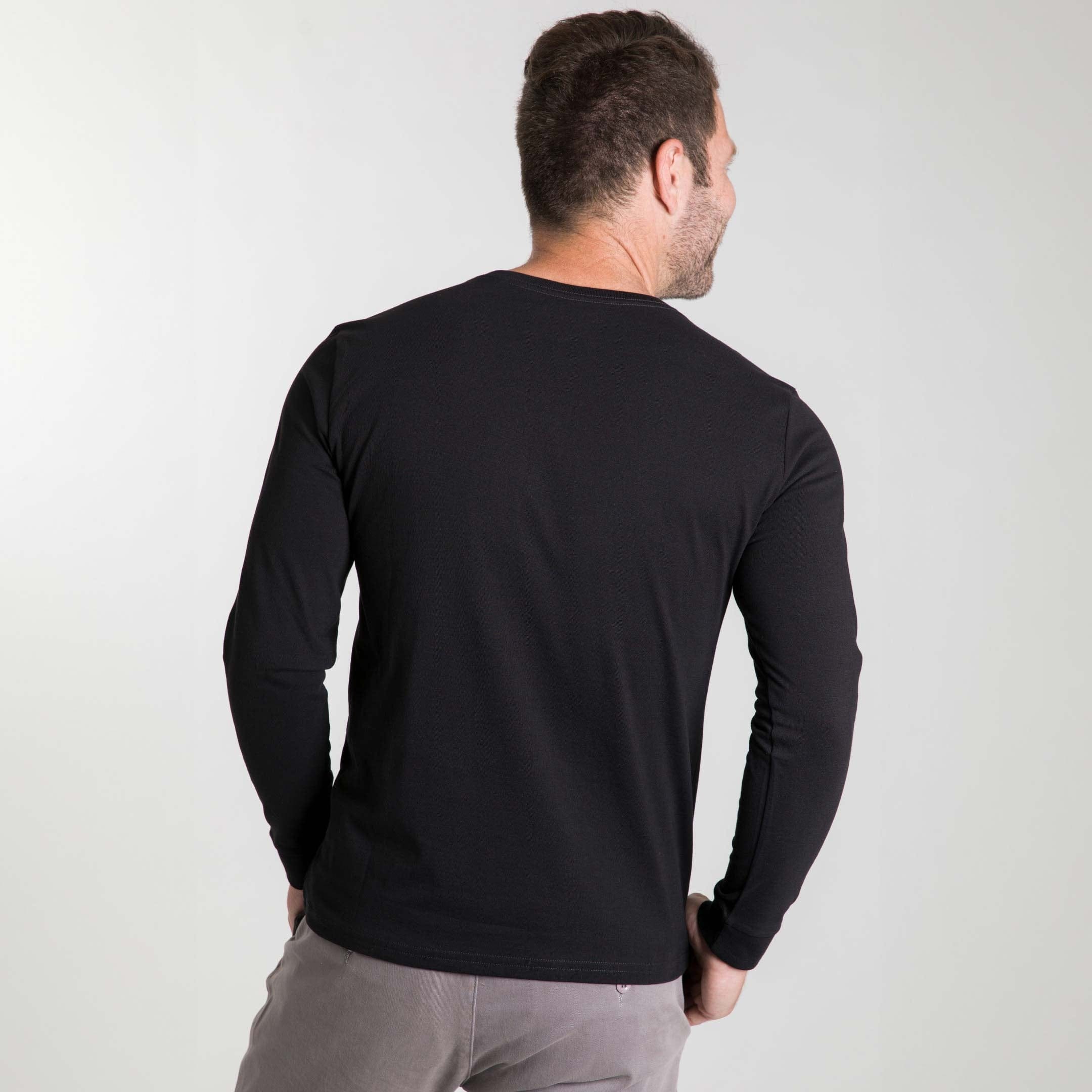Ash & Erie Black Long Sleeve Pima Cotton Henley for Short Men   Long Sleeve Henley