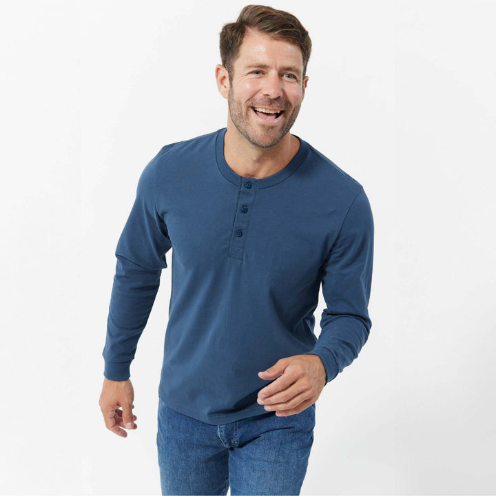 Ash & Erie Bright Navy Long Sleeve Pima Cotton Henley for Short Men   Long Sleeve Henley