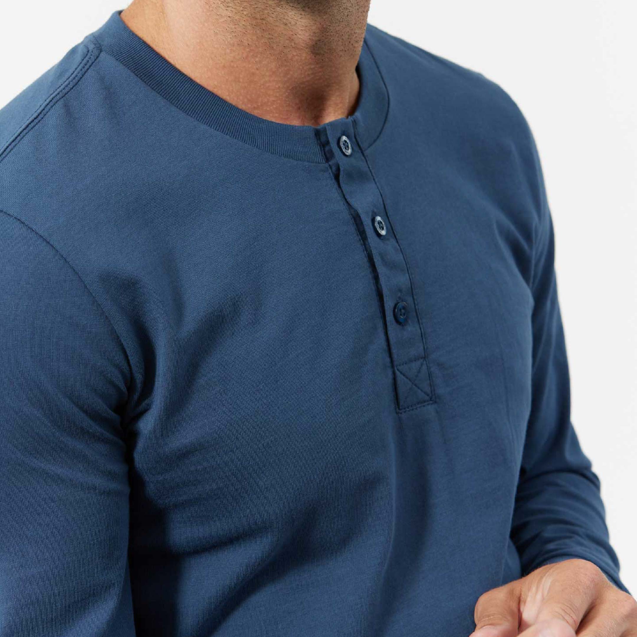 Ash & Erie Bright Navy Long Sleeve Pima Cotton Henley for Short Men   Long Sleeve Henley