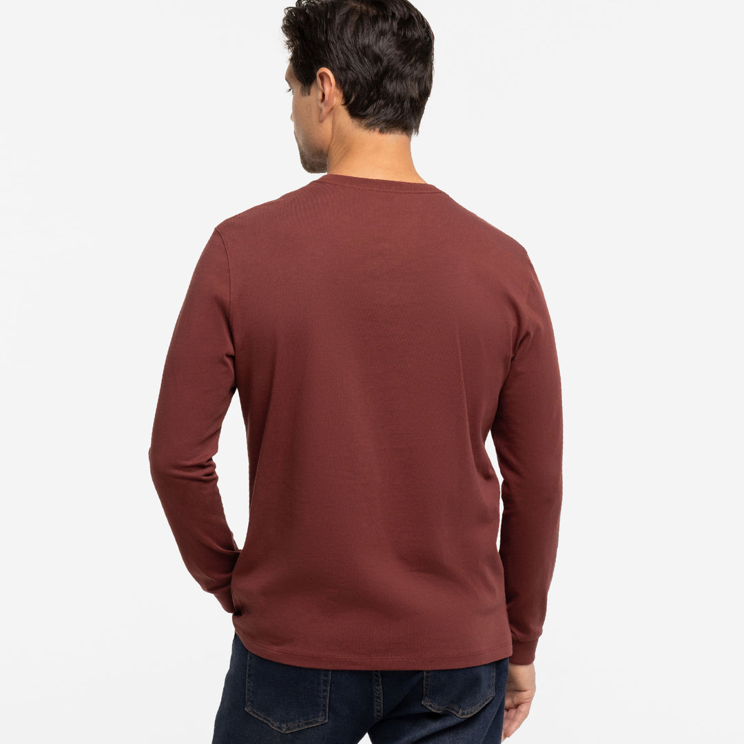 Ash & Erie Burgundy Long Sleeve Pima Cotton Henley for Short Men   Long Sleeve Henley
