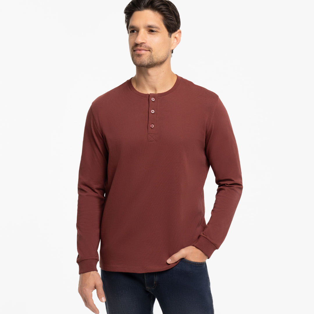 Ash & Erie Burgundy Long Sleeve Pima Cotton Henley for Short Men   Long Sleeve Henley