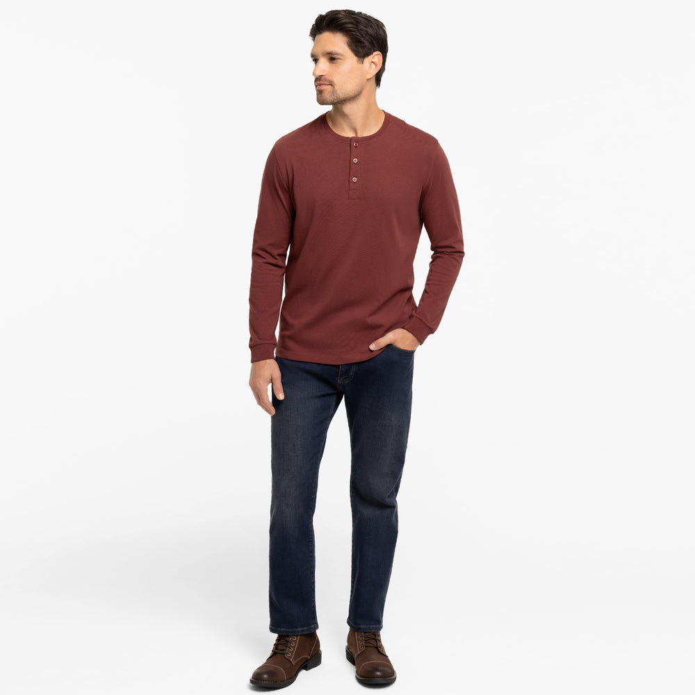 Ash & Erie Burgundy Long Sleeve Pima Cotton Henley for Short Men   Long Sleeve Henley