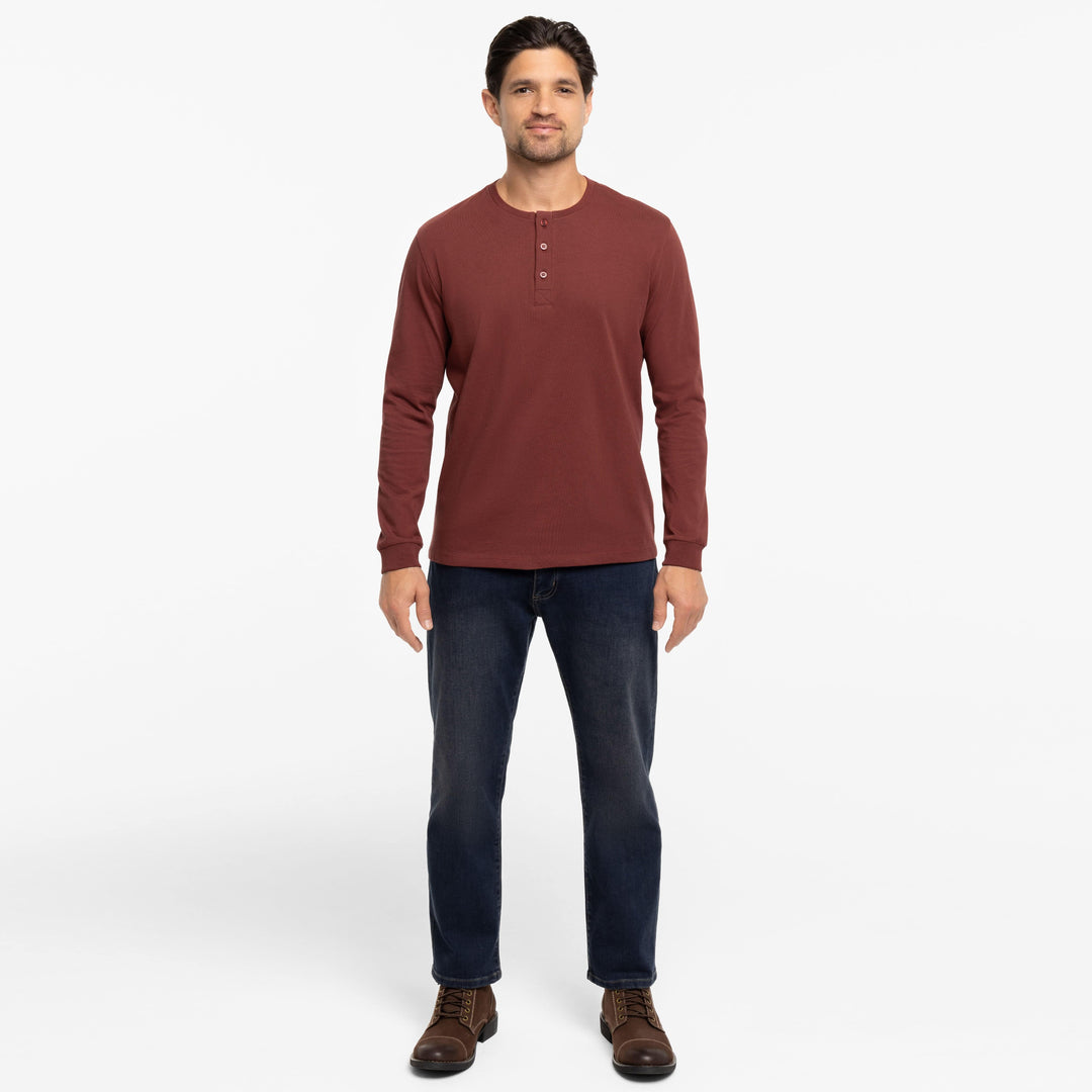 Ash & Erie Burgundy Long Sleeve Pima Cotton Henley for Short Men   Long Sleeve Henley