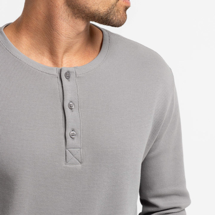 Ash & Erie Grey Waffle Henley for Short Men   Long Sleeve Henley