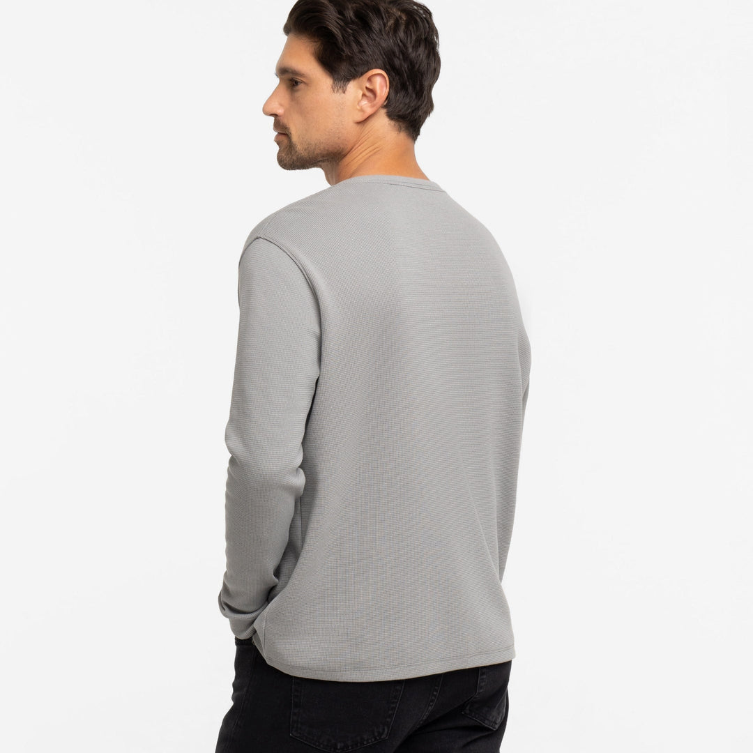 Ash & Erie Grey Waffle Henley for Short Men   Long Sleeve Henley