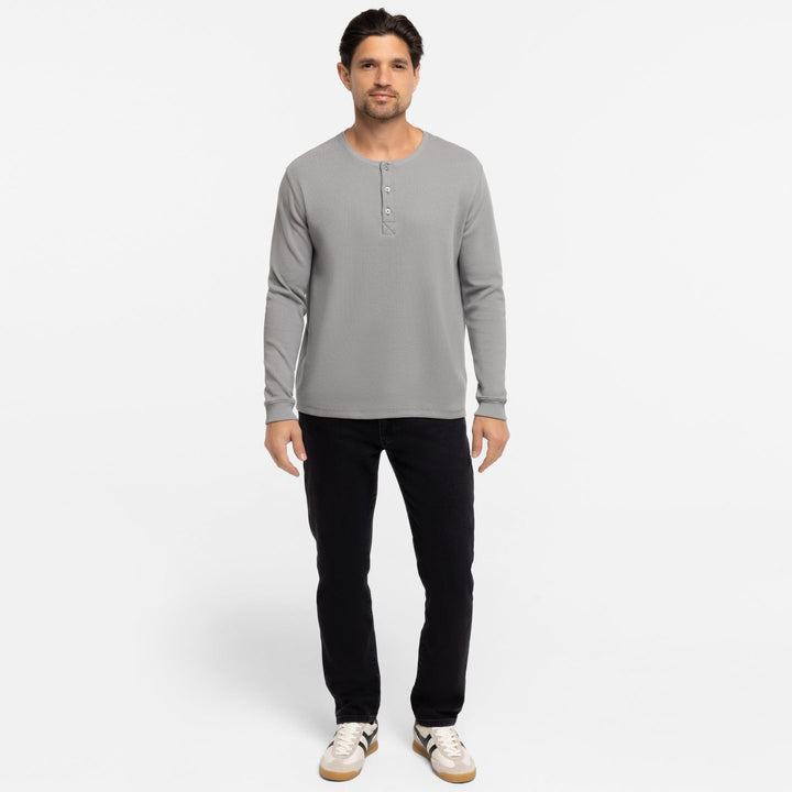 Ash & Erie Grey Waffle Henley for Short Men   Long Sleeve Henley