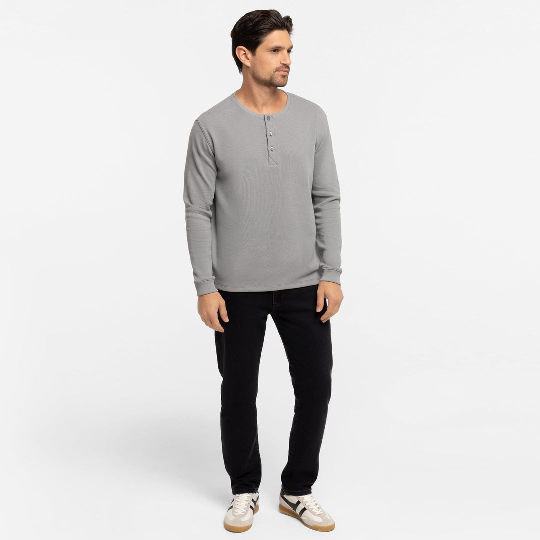 Ash & Erie Grey Waffle Henley for Short Men   Long Sleeve Henley