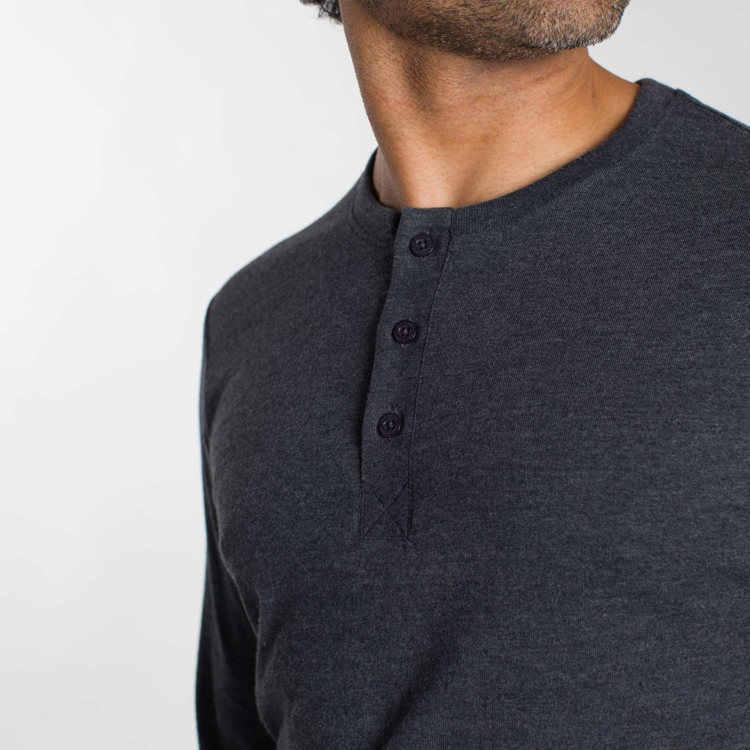 Ash & Erie Heather Charcoal Henley for Short Men   Long Sleeve Henley