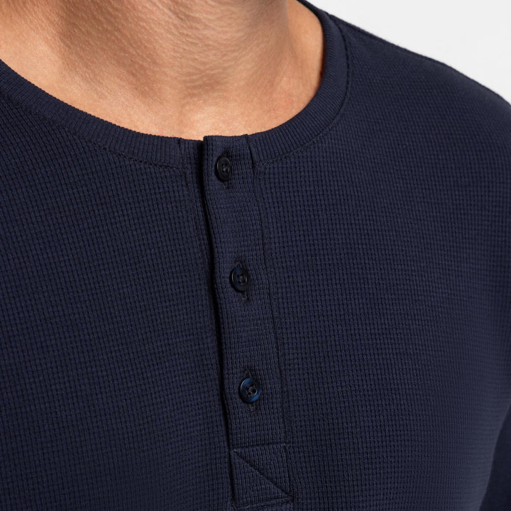 Ash & Erie Navy Waffle Henley for Short Men   Long Sleeve Henley