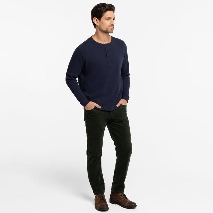 Ash & Erie Navy Waffle Henley for Short Men   Long Sleeve Henley