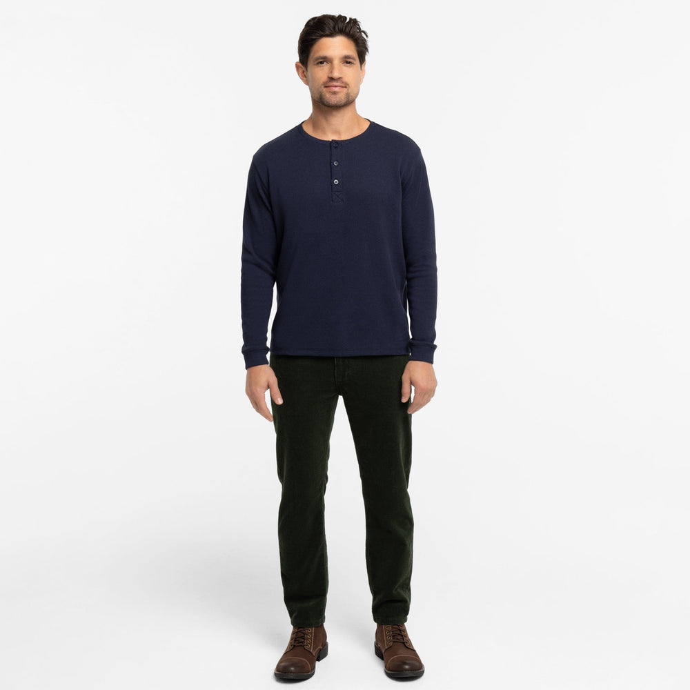 Ash & Erie Navy Waffle Henley for Short Men   Long Sleeve Henley