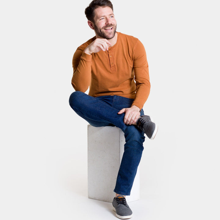 Ash & Erie Rust Long Sleeve Pima Cotton Henley for Short Men   Long Sleeve Henley