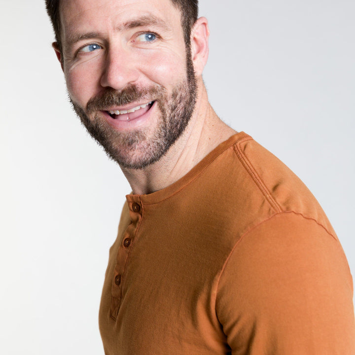 Ash & Erie Rust Long Sleeve Pima Cotton Henley for Short Men   Long Sleeve Henley